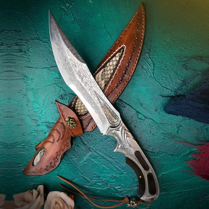 TACTICAL VG10 DAMASCUS FULL TANG FIXED BLADE HUNTING KNIFE- AK-HT0574