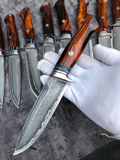 Rare Handforged Damascus Steel Ironwood Straight Hunting Outdoor Knife with Sheath- AK-HT0652