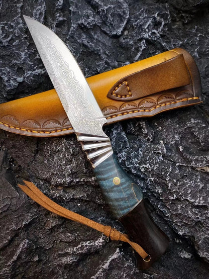 Damascus Survival Outdoor Camping Hunting Knife Fixed Blade w/ Sheath - AK-HT0394