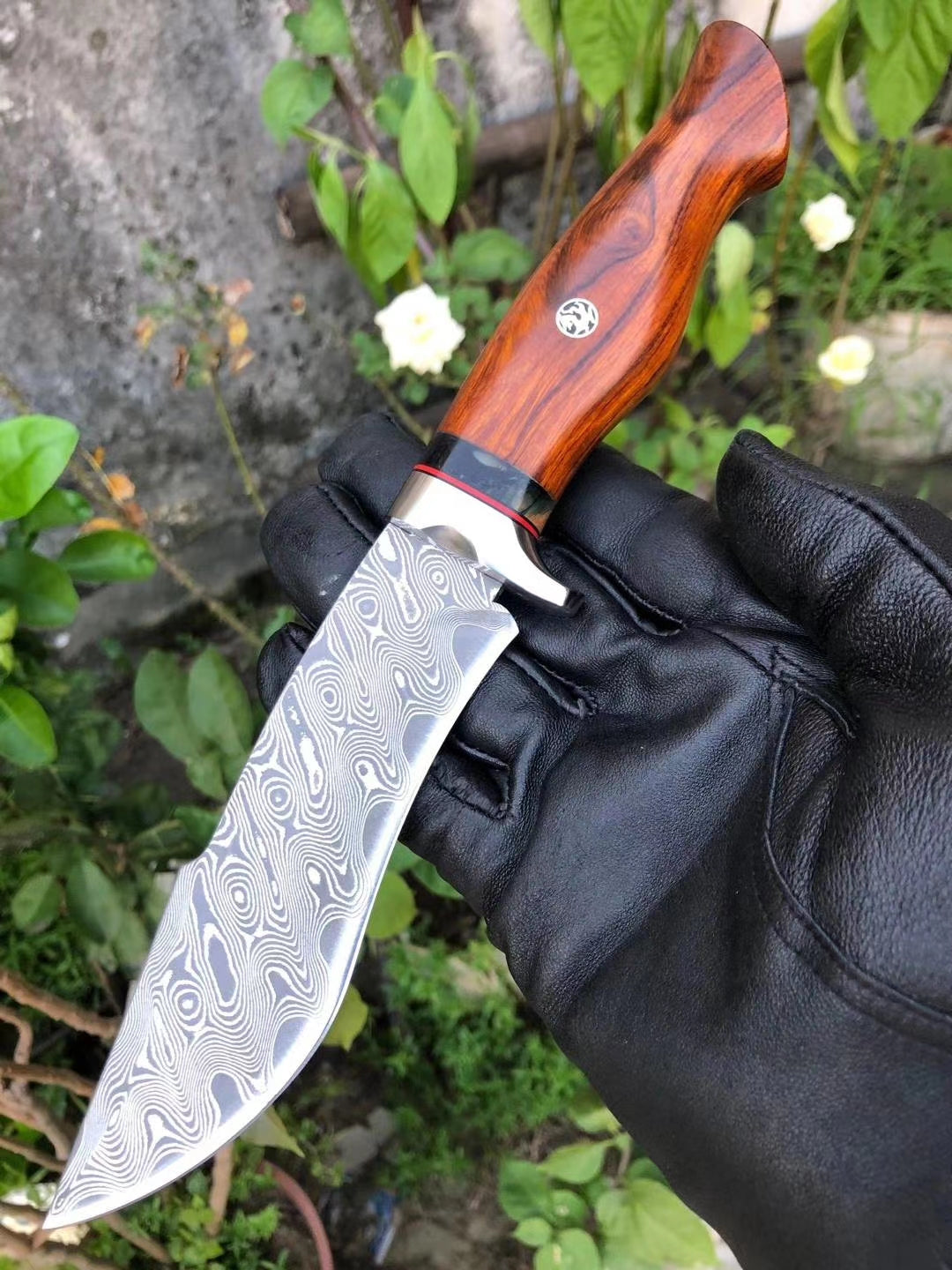 Handmade Damascus Hunting Knife Fixed Blade Rescue Survival Gear Tactical Bowie - AK-HT0516-B