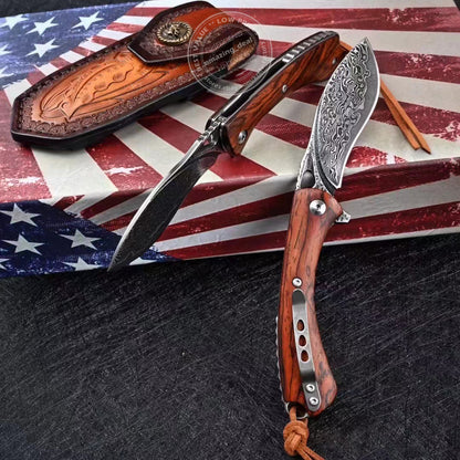 Japanese VG10 Damascus Folding Knife Blood Grooved Camping Rescue Pocket Sheath -AK-HT0694