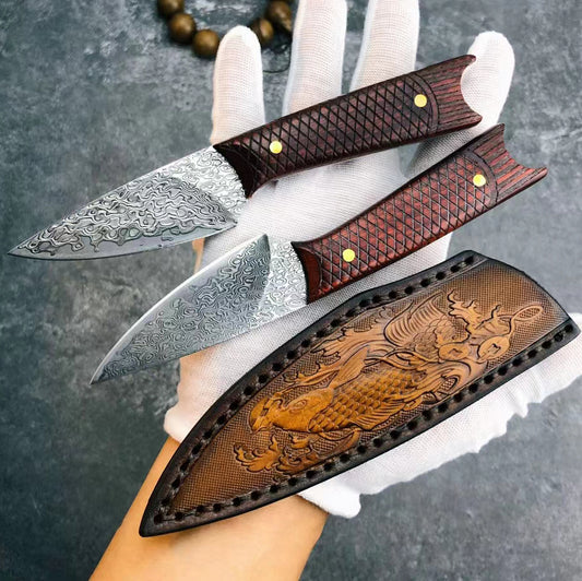 VG10 Steel Hunting Knife Damascus Camping Fixed Blade Full Tang - AK-HT0703