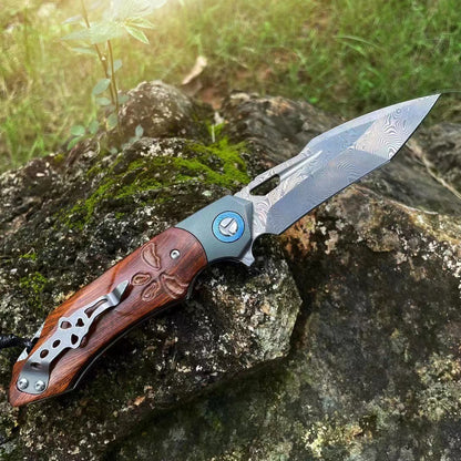 Hunting Tactical 103 Layer Damascus Folding Knife Flipper Titanium Alloy Combat- AK-HT0705