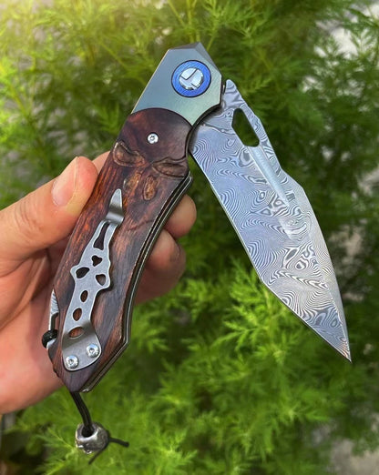 Hunting Tactical 103 Layer Damascus Folding Knife Flipper Titanium Alloy Combat- AK-HT0705